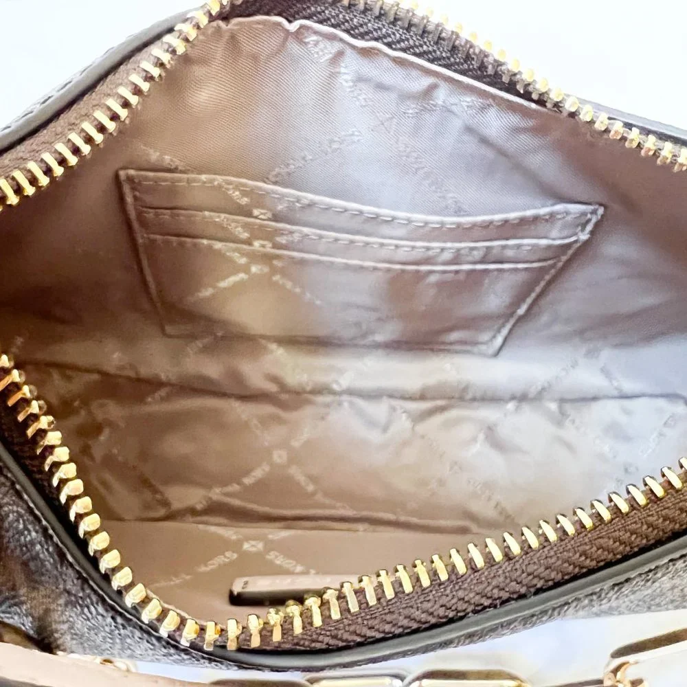 Michael Kors Cora Medium Zip Shoulder Crossbody Bag MK Brown Pink - Picture 14 of 14